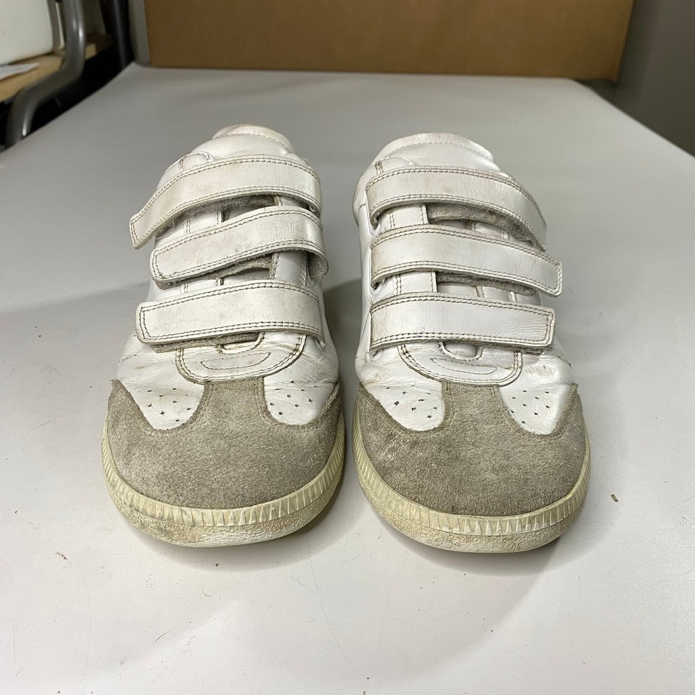 Isabel Marant White Leather & Beige Suede Velcro Sneakers - Picture 2 of 9